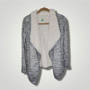 Green Tea Womens Sherpa Wrap Cardigan Size small Gray Open Front